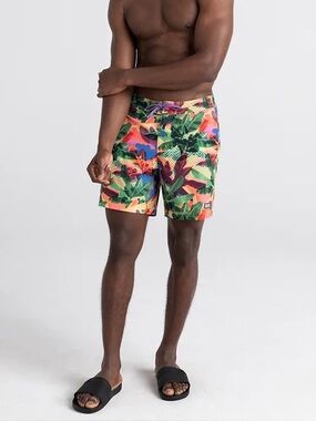 SAXX Betawave 2N1 Boardie 17" Shorts Pouch Tropical Print 34 Water Land Gorpcore